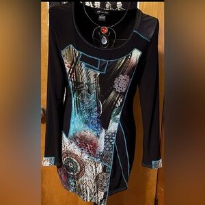 Michael Tyler tunic boho style black patch work vibe size small